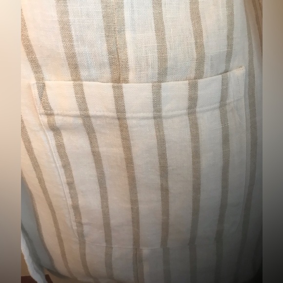 NWOT Garnet Hill Washed Linen Two Button Blazer in Natural with Khaki Stripe - Picture 7 of 8